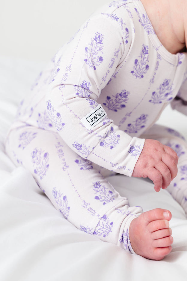 God is With You Floral PJ Footless Onesie Bamboo