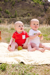 Baby Shine Red Prayer Pocket Bodysuit | Short Sleeve