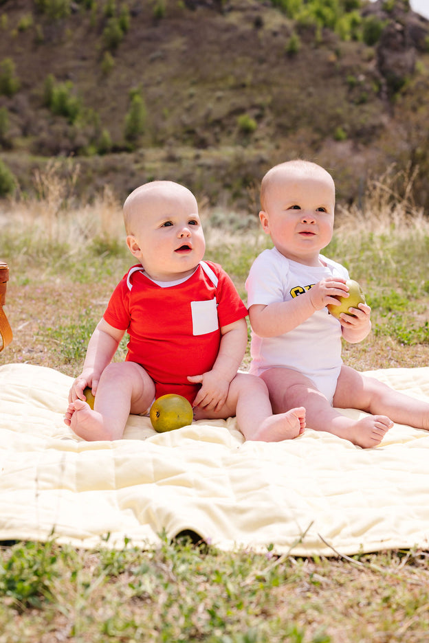 Baby Shine Red Prayer Pocket Bodysuit | Short Sleeve