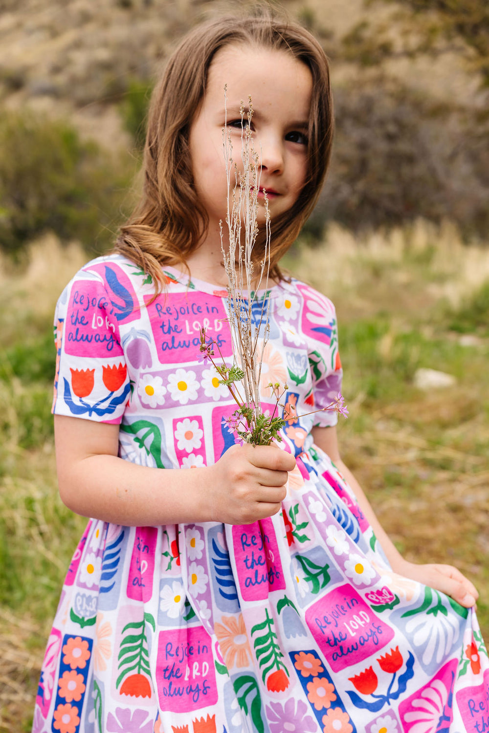 Kids Rejoice in the Lord Floral Twirl Dress Cotton | Short Sleeve