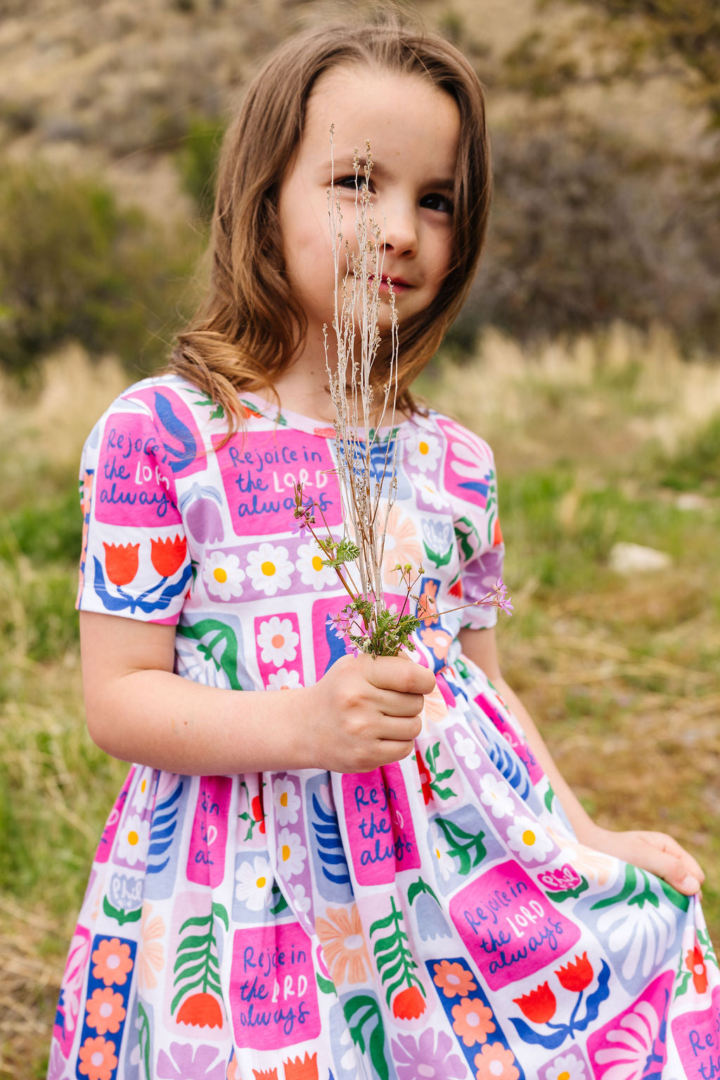 Kids Rejoice in the Lord Floral Twirl Dress Cotton | Short Sleeve