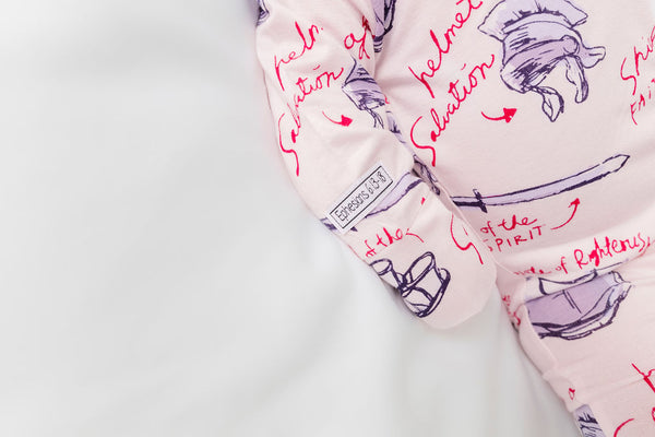 Armor of God Pink PJ Footed Onesie Bamboo