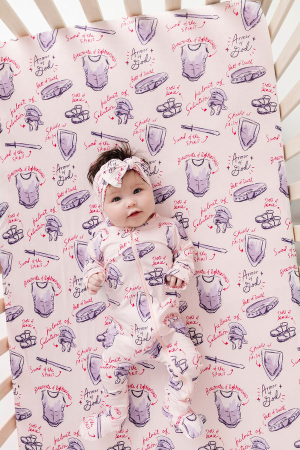 Armor of God Pink PJ Footed Onesie Bamboo
