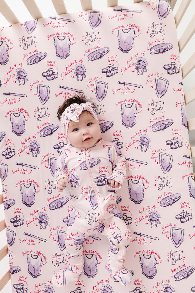 Armor of God Pink PJ Footed Onesie Bamboo