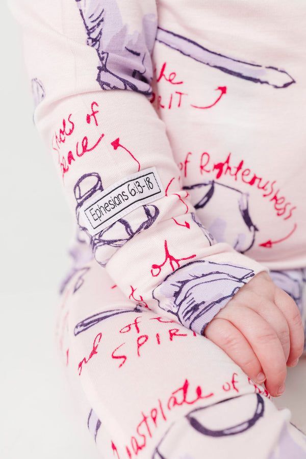 Armor of God Pink PJ Footless Onesie Bamboo
