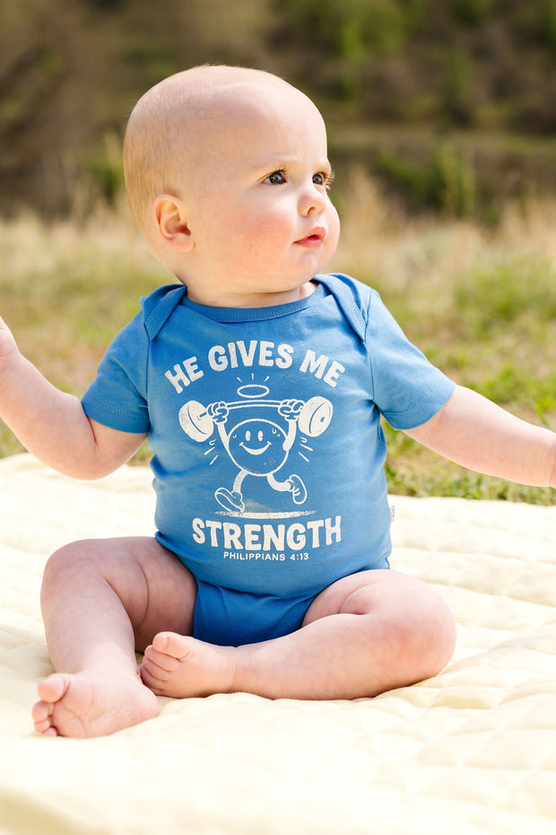Baby He Gives Me Strength Bodysuit Cotton | Short Sleeve