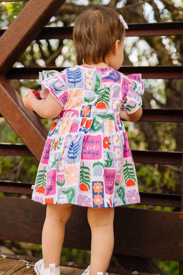 Baby Rejoice in the Lord Floral Twirl Dress Bodysuit Cotton | Short Sleeve