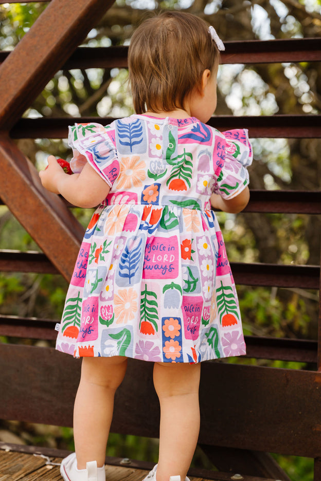Baby Rejoice in the Lord Floral Twirl Dress Bodysuit Cotton | Short Sleeve
