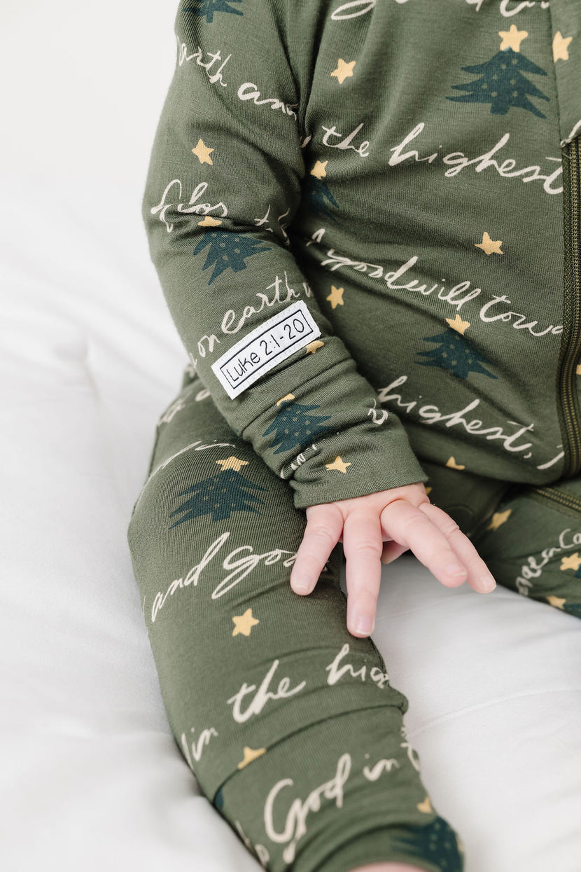 Glory to God Olive PJ Footless Onesie Bamboo