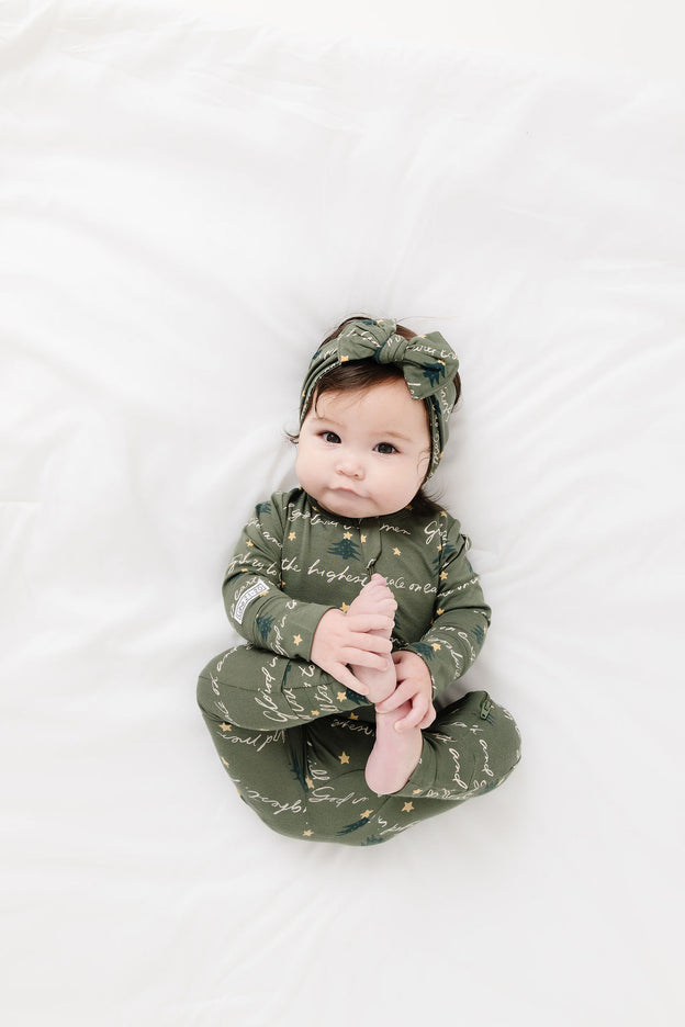 Glory to God Olive PJ Footless Onesie Bamboo