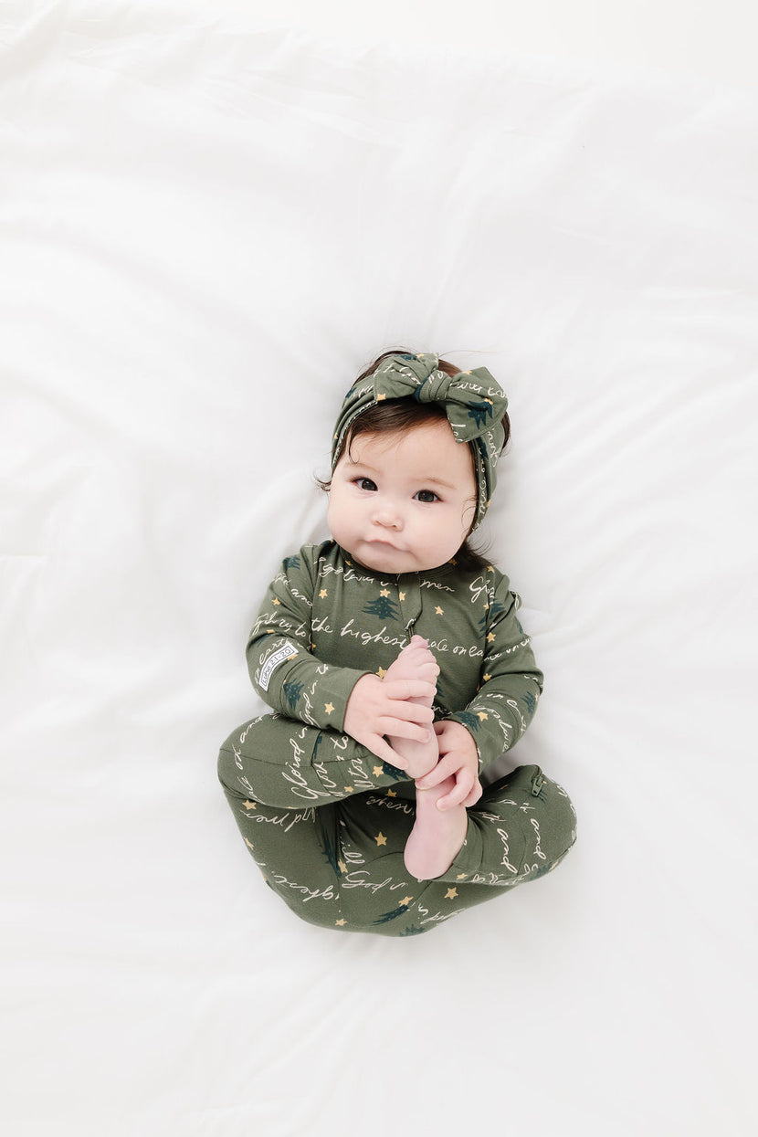 Glory to God Olive PJ Footless Onesie Bamboo