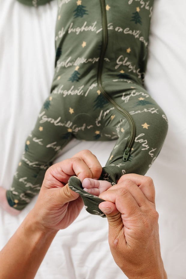 Glory to God Olive PJ Footless Onesie Bamboo