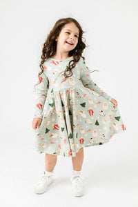 Kids Gingerbread Jesus Twirl Dress Cotton | Long Sleeve