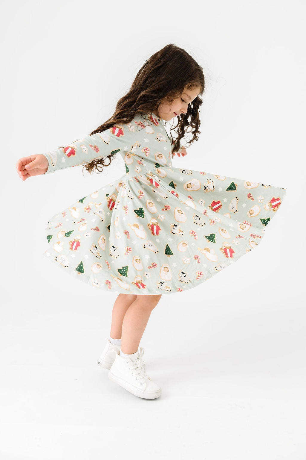 Kids Gingerbread Jesus Twirl Dress Cotton | Long Sleeve