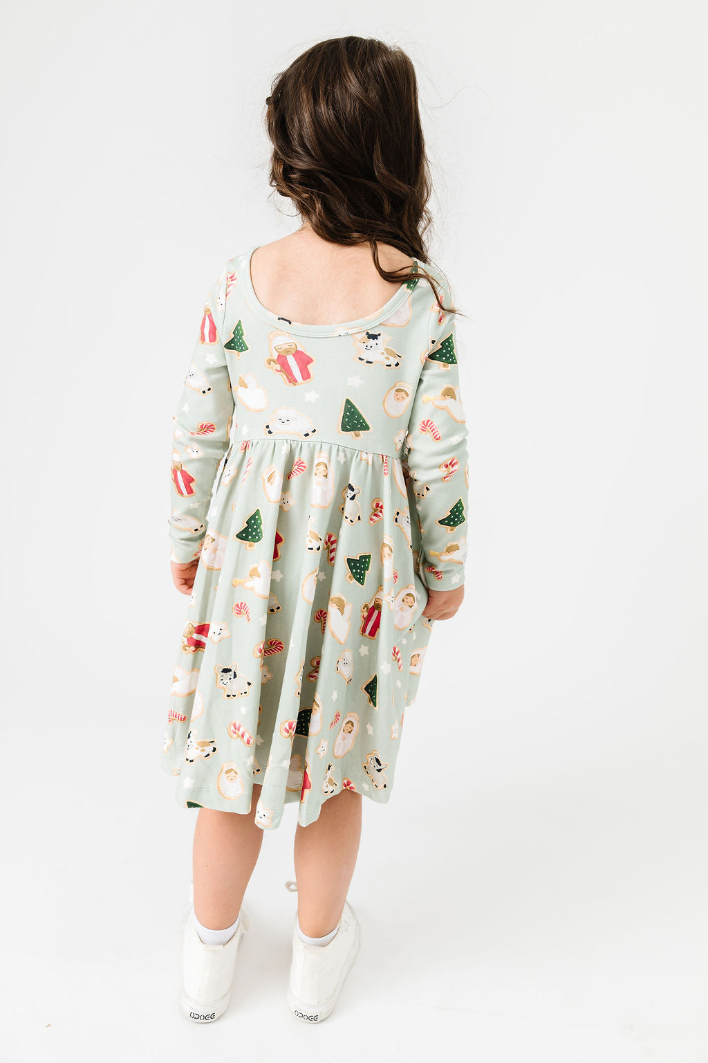 Kids Gingerbread Jesus Twirl Dress Cotton | Long Sleeve