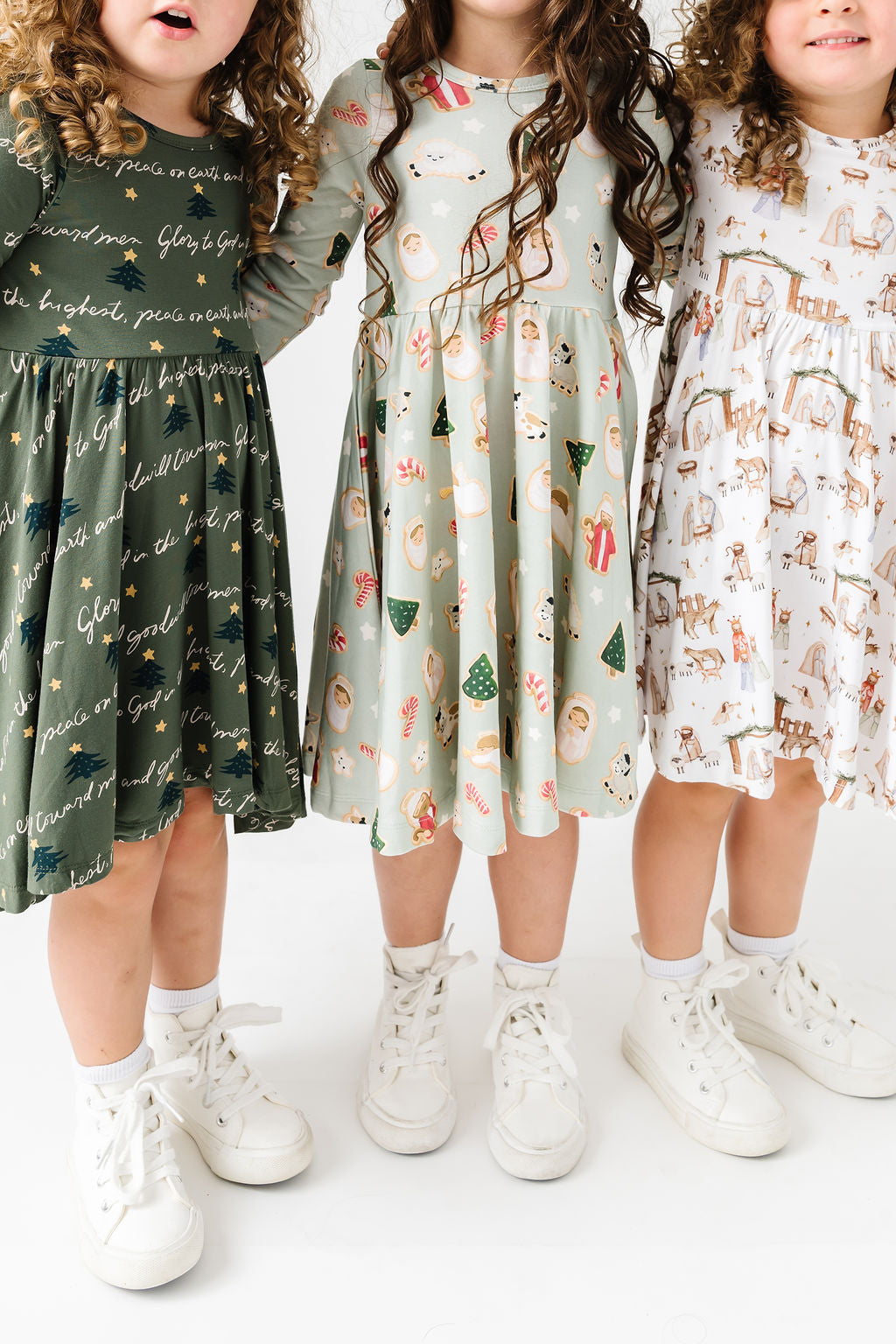 Kids Gingerbread Jesus Twirl Dress Cotton | Long Sleeve