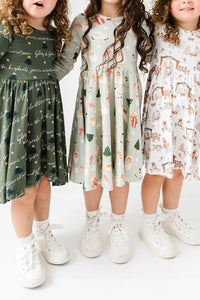 Kids Gingerbread Jesus Twirl Dress Cotton | Long Sleeve