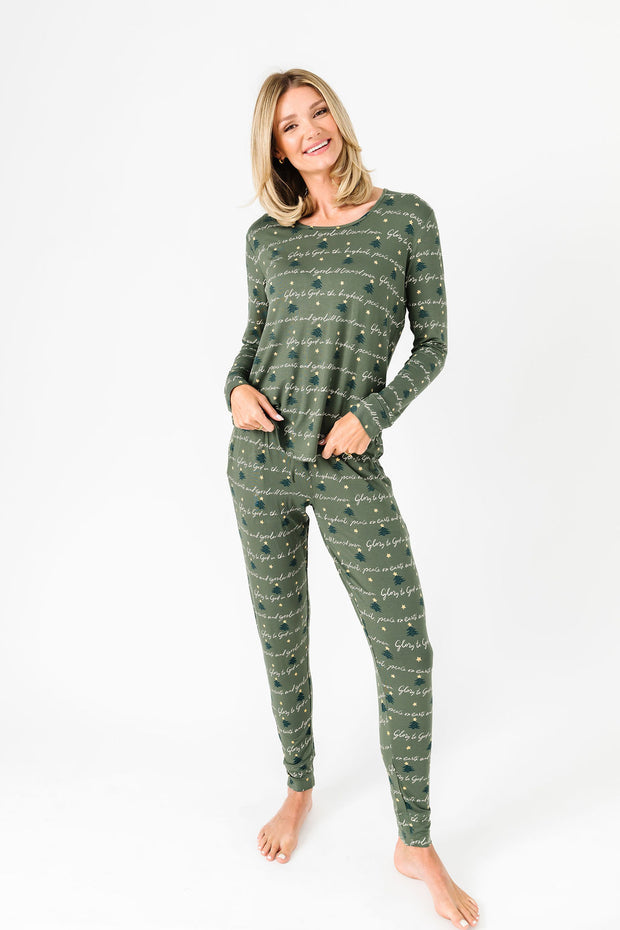 Glory to God Olive PJ Womens Long Sleeve Jogger Set Bamboo