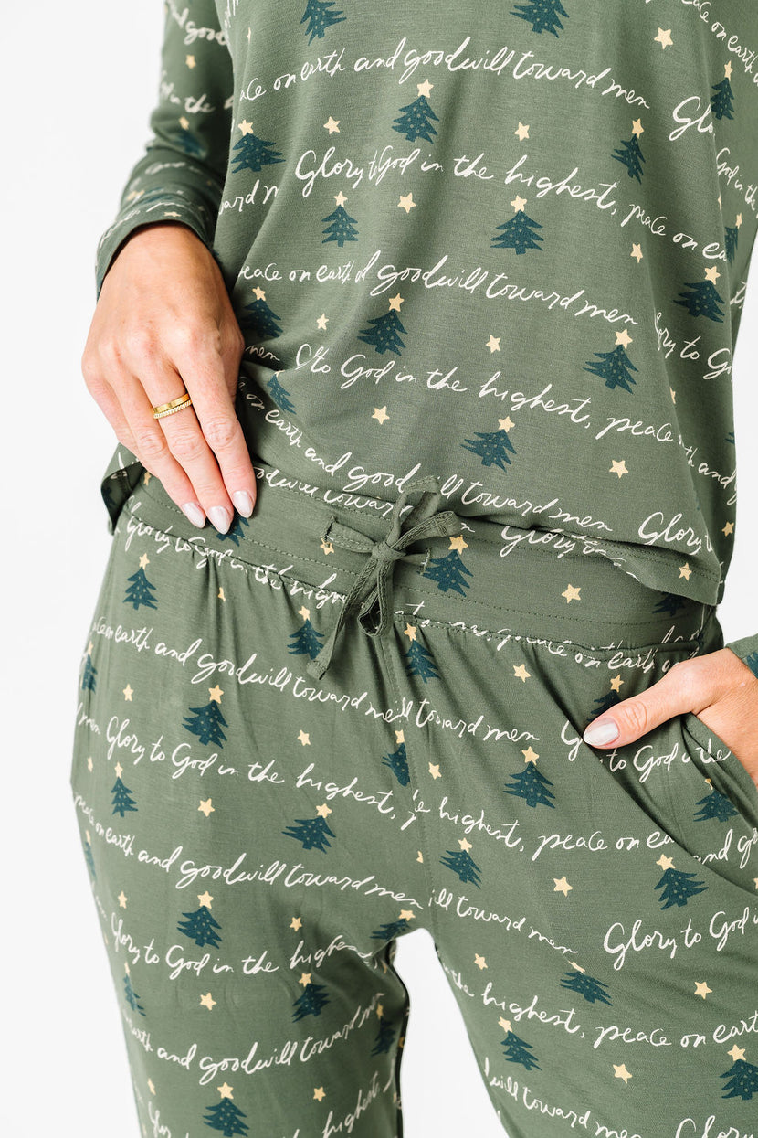Glory to God Olive PJ Womens Long Sleeve Jogger Set Bamboo