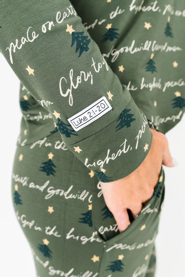 Glory to God Olive PJ Womens Long Sleeve Jogger Set Bamboo