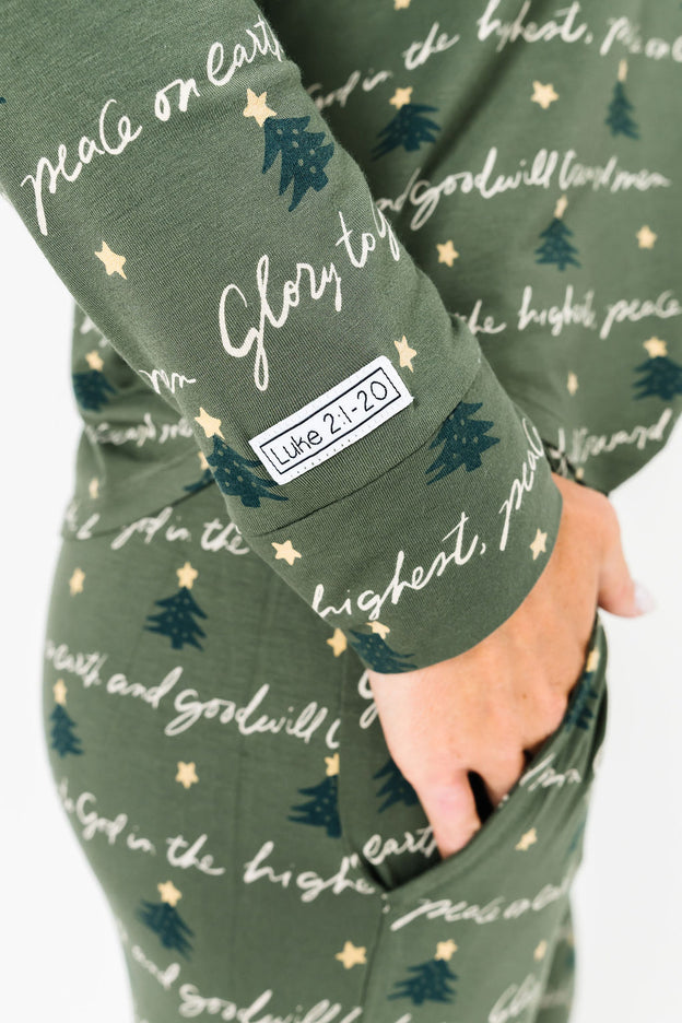 Glory to God Olive PJ Womens Long Sleeve Jogger Set Bamboo