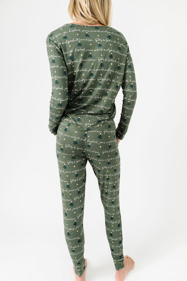 Glory to God Olive PJ Womens Long Sleeve Jogger Set Bamboo
