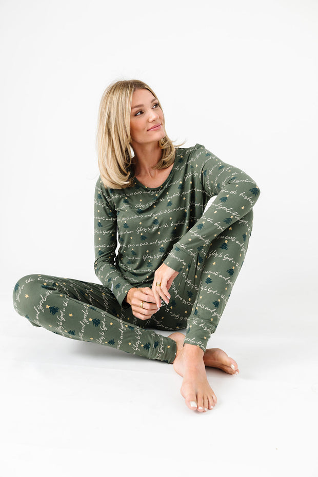 Glory to God Olive PJ Womens Long Sleeve Jogger Set Bamboo