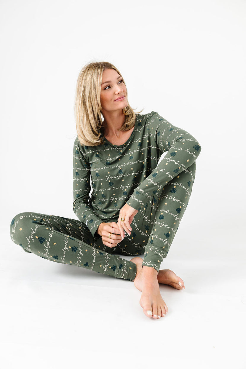 Glory to God Olive PJ Womens Long Sleeve Jogger Set Bamboo
