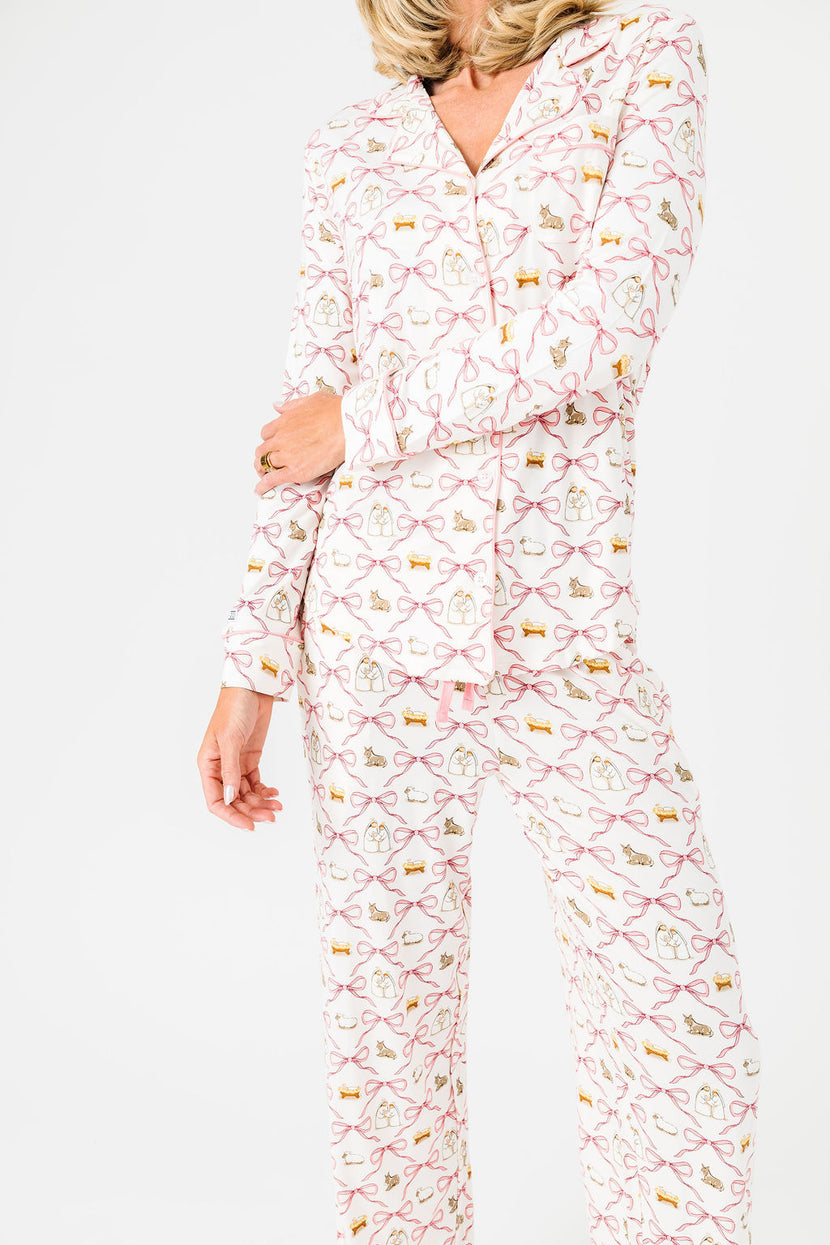 Let Us Adore Him PJ Womens Notch Collar Set Bamboo