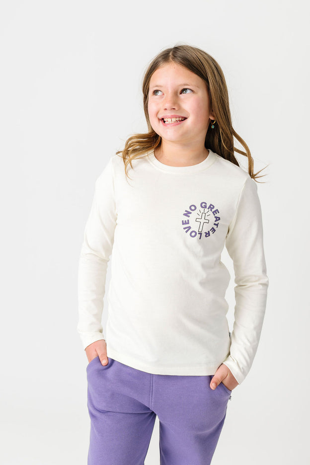 Kids No Greater Love Purple T-Shirt Cotton | Long Sleeve