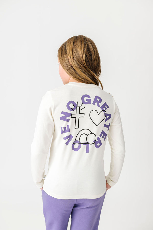 Kids No Greater Love Purple T-Shirt Cotton | Long Sleeve