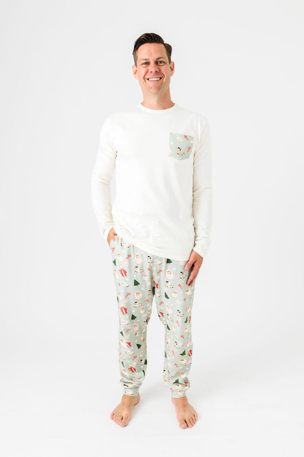 Gingerbread Jesus PJ Mens Long Sleeve Jogger Set Cotton