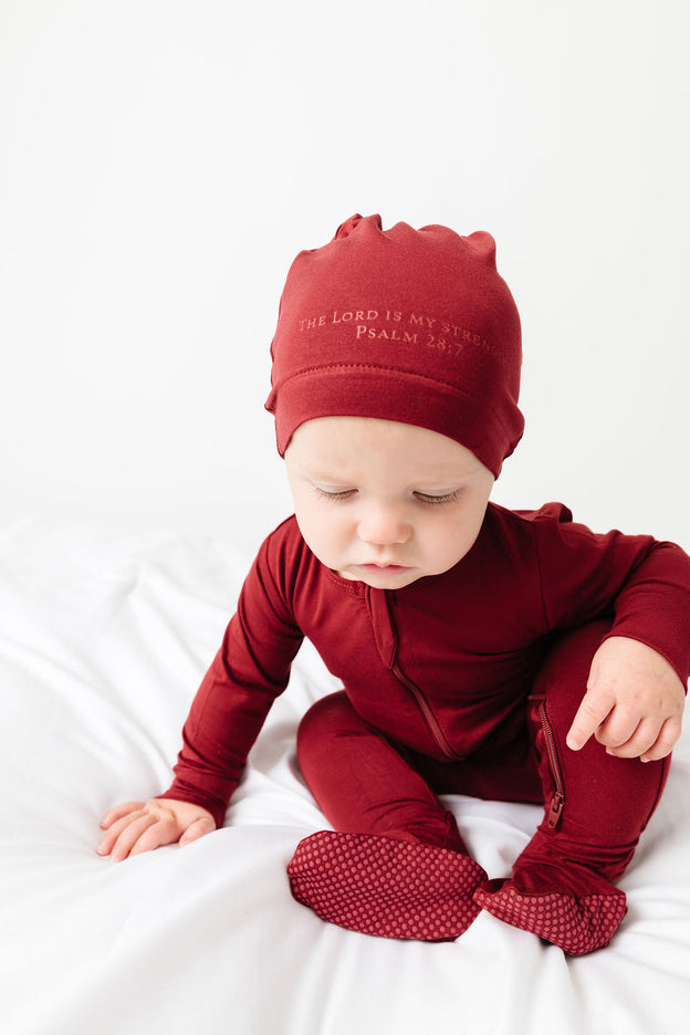 The Lord is My Strength Red Knotted Hat Bamboo
