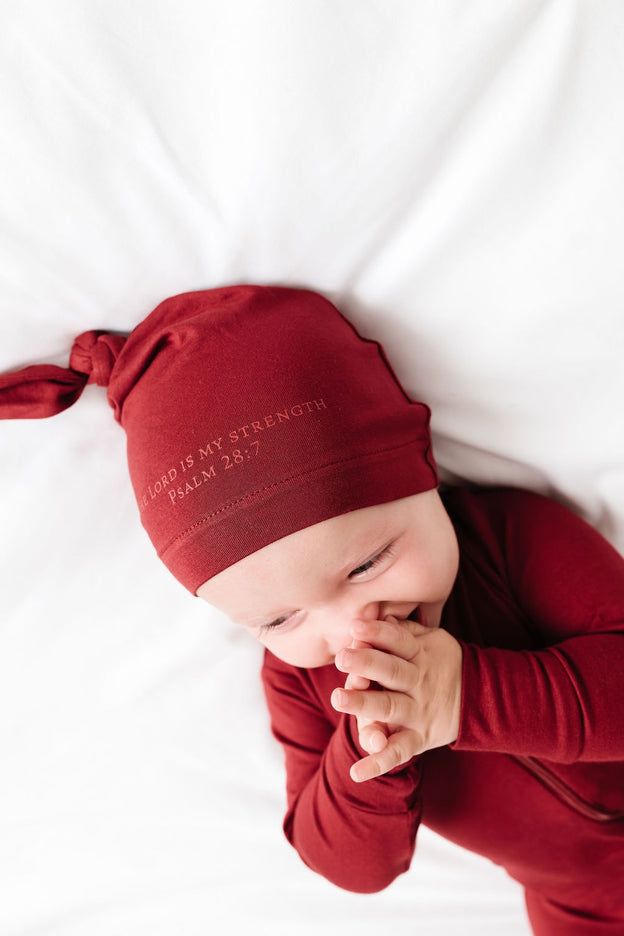 The Lord is My Strength Red Knotted Hat Bamboo