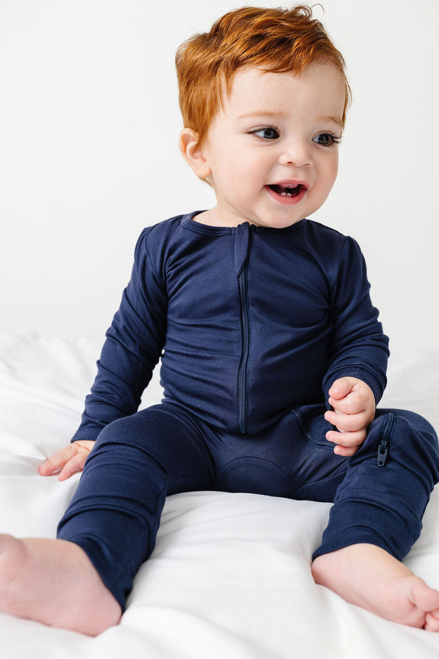 The Lord is My Strength Navy PJ Footless Onesie Bamboo