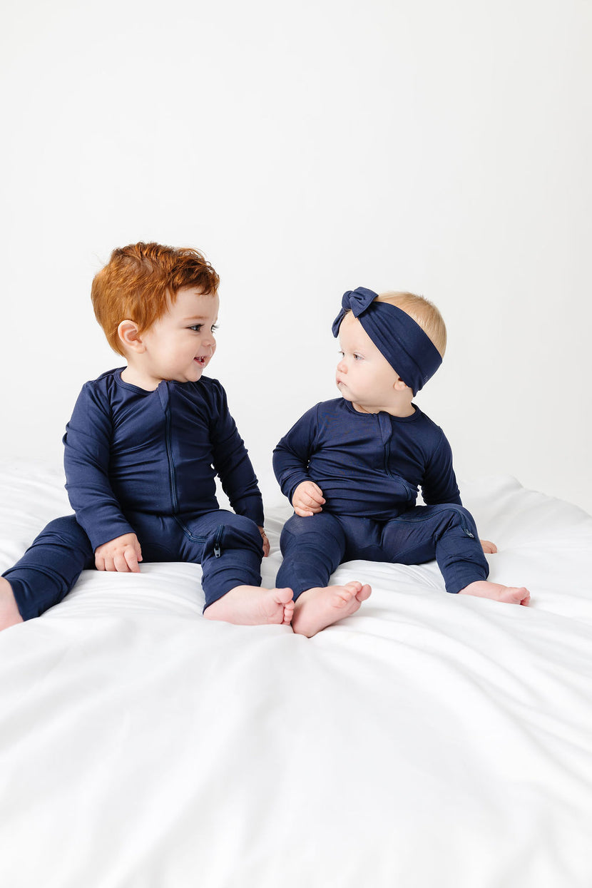 The Lord is My Strength Navy PJ Footless Onesie Bamboo