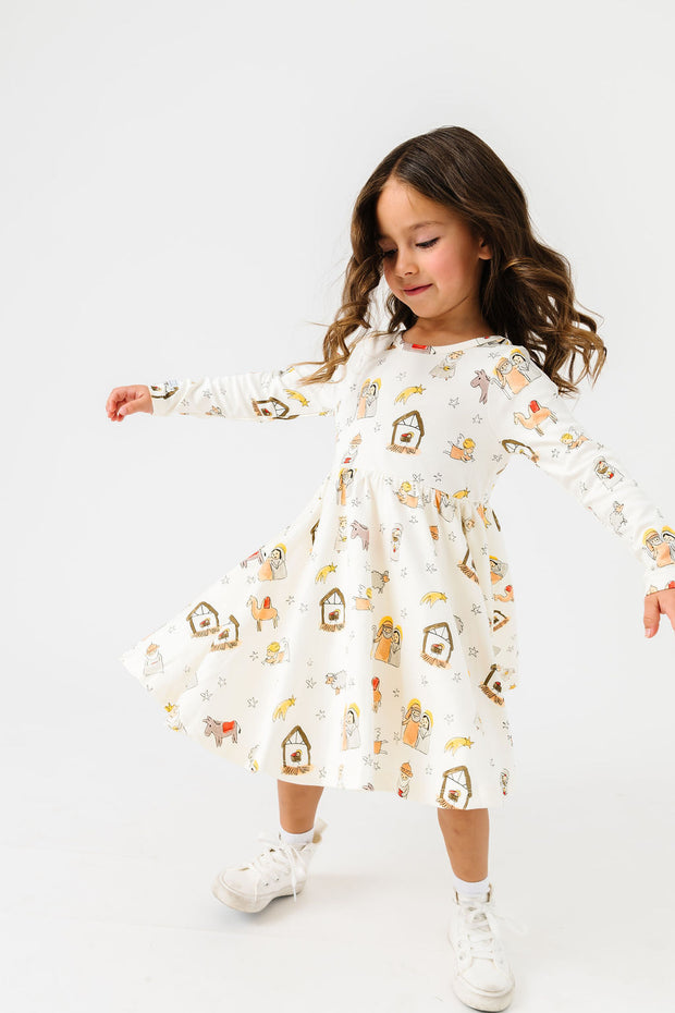 Away in a Manger Twirl Dress Cotton