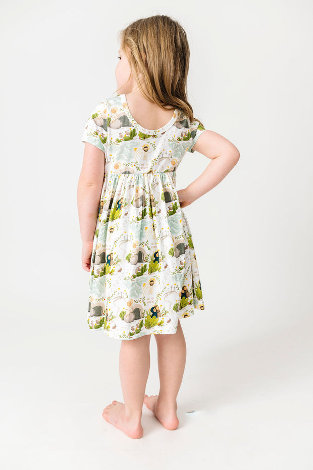 He Is Risen Short Sleeve Twirl Dress Cotton