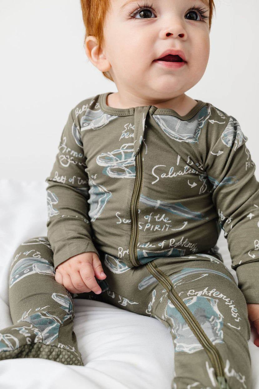 Armor of God Green PJ Footed Onesie Bamboo