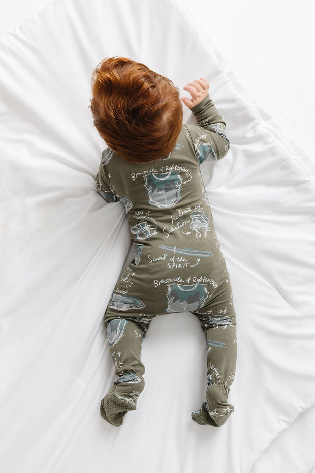 Armor of God Green PJ Footed Onesie Bamboo