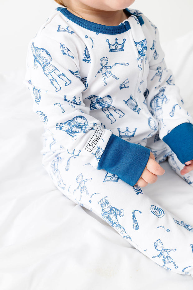 David & Goliath Blue PJ Footed Onesie Cotton