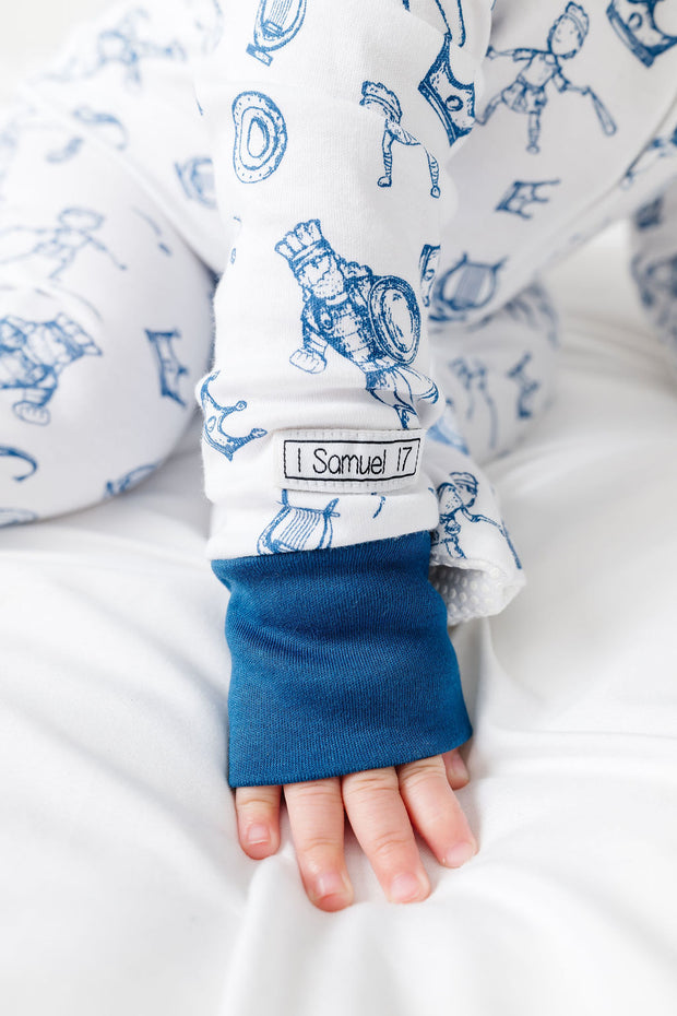 David & Goliath Blue PJ Footed Onesie Cotton