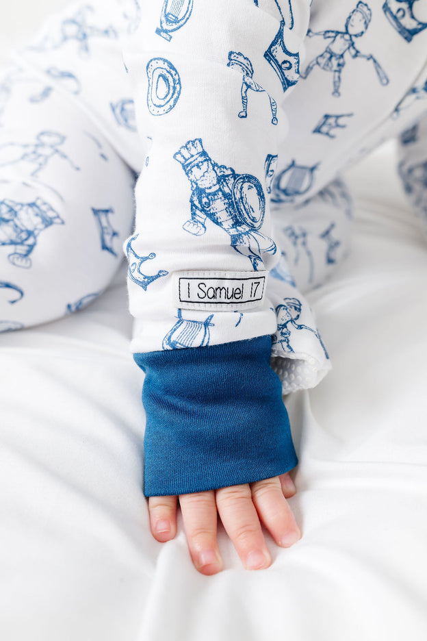 David & Goliath Blue PJ Footed Onesie Cotton