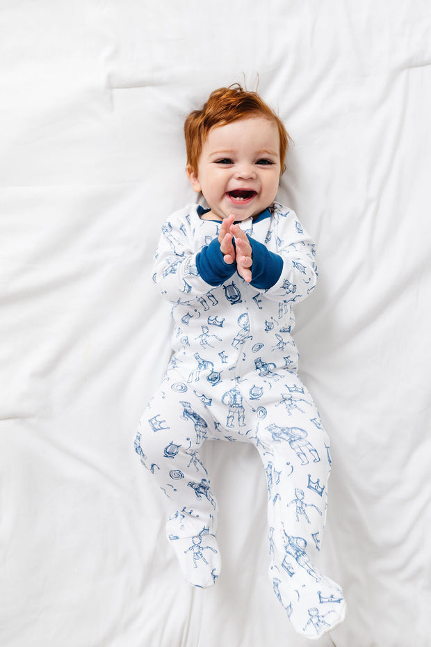 David & Goliath Blue PJ Footed Onesie Cotton
