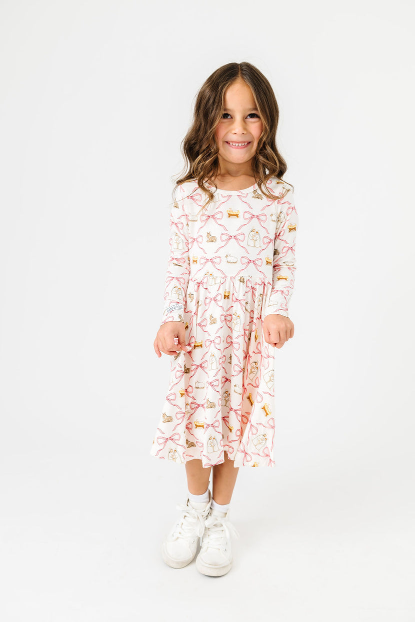 Kids Let Us Adore Him Twirl Dress Bamboo | Long Sleeve