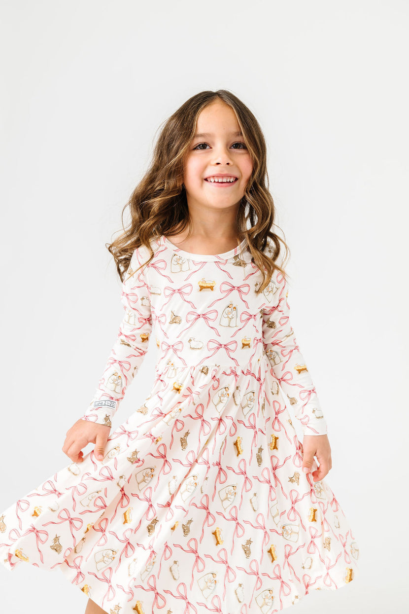 Kids Let Us Adore Him Twirl Dress Bamboo | Long Sleeve