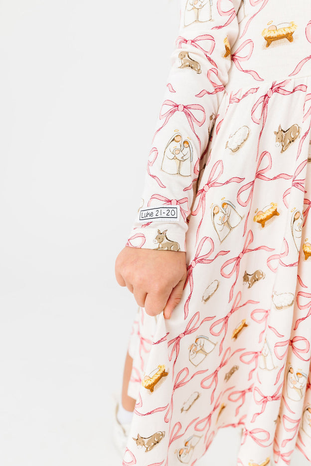 Kids Let Us Adore Him Twirl Dress Bamboo | Long Sleeve