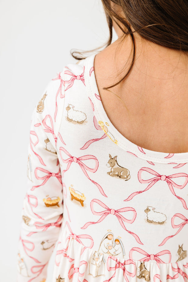 Kids Let Us Adore Him Twirl Dress Bamboo | Long Sleeve