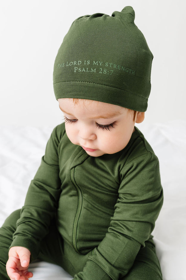 The Lord is My Strength Green Knotted Hat Bamboo