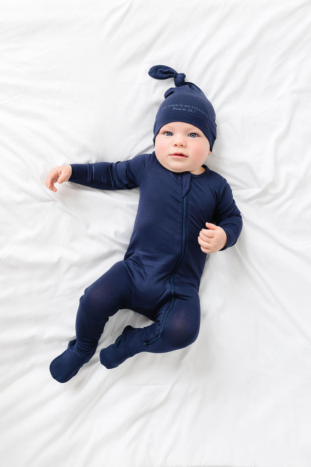 The Lord is My Strength Navy Knotted Hat Bamboo